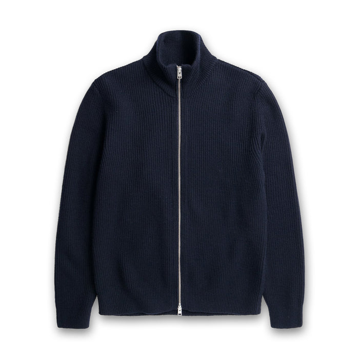 Norse Projects - Hagen Cotton Wool Zip Through in Navy - Nigel Clare