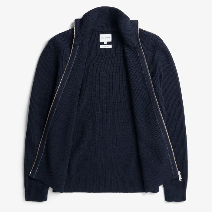Norse Projects - Hagen Cotton Wool Zip Through in Navy - Nigel Clare