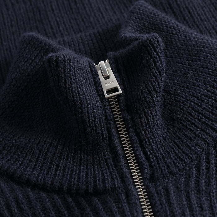 Norse Projects - Hagen Cotton Wool Zip Through in Navy - Nigel Clare
