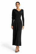 one-shoulder ruched long sleeve maxi dress – NOIR