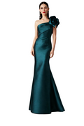 one-shoulder satin mermaid dress with sculpted floral detail – EMEOM