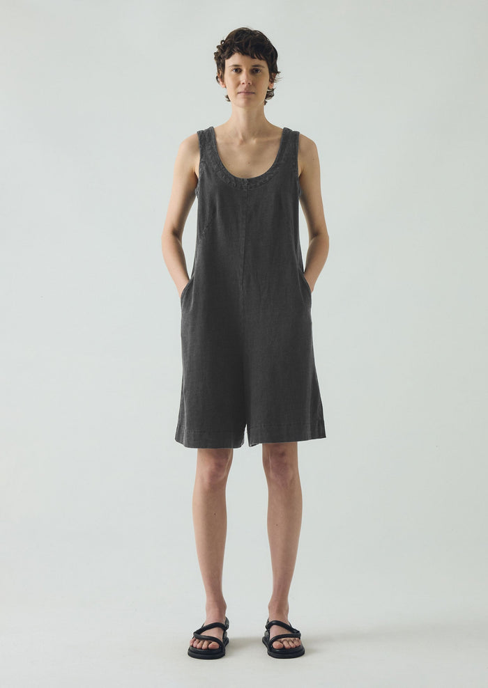 Organic Cotton Jersey Short Jumpsuit | Washed Black