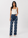 Pearl Embellished Floral Cutout Jeans - Glam