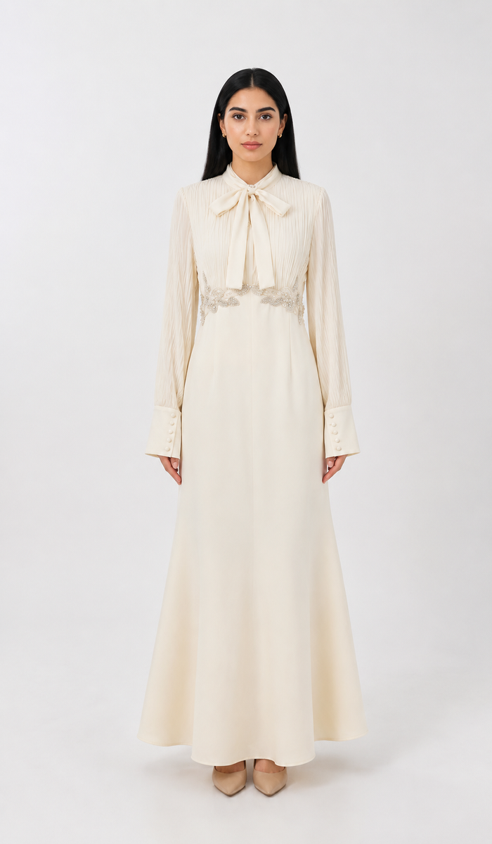 Pearl Waist Bow Maxi Dress - Timeless