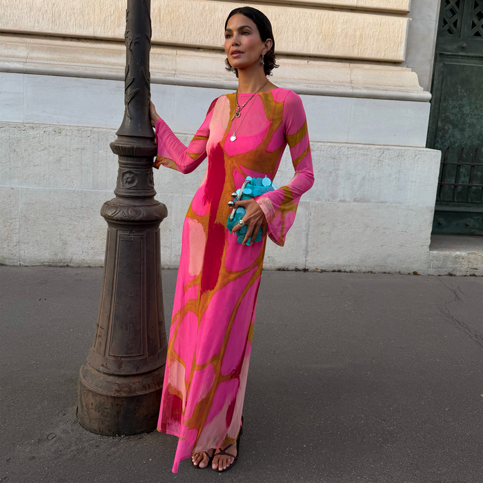 Pink & Olive Abstract Aria Mesh Dress
