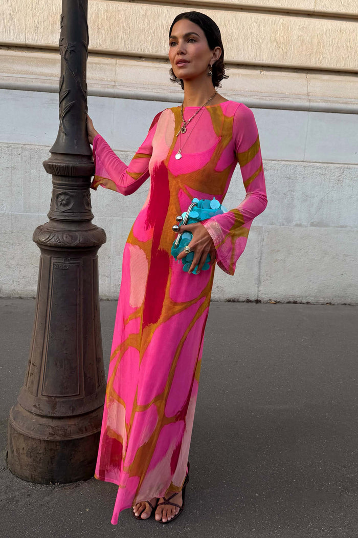 Pink & Olive Abstract Aria Mesh Dress