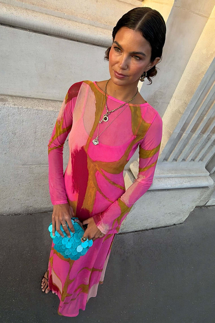 Pink & Olive Abstract Aria Mesh Dress