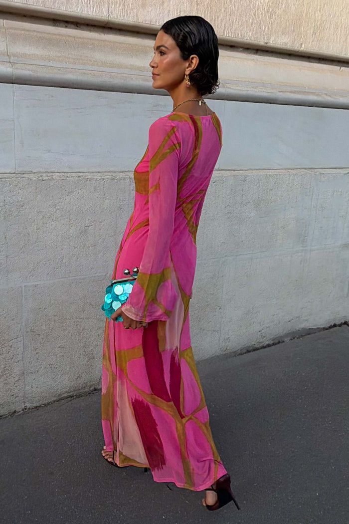 Pink & Olive Abstract Aria Mesh Dress