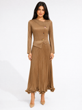 Pleated Button Detail Maxi Dress - Mocha
