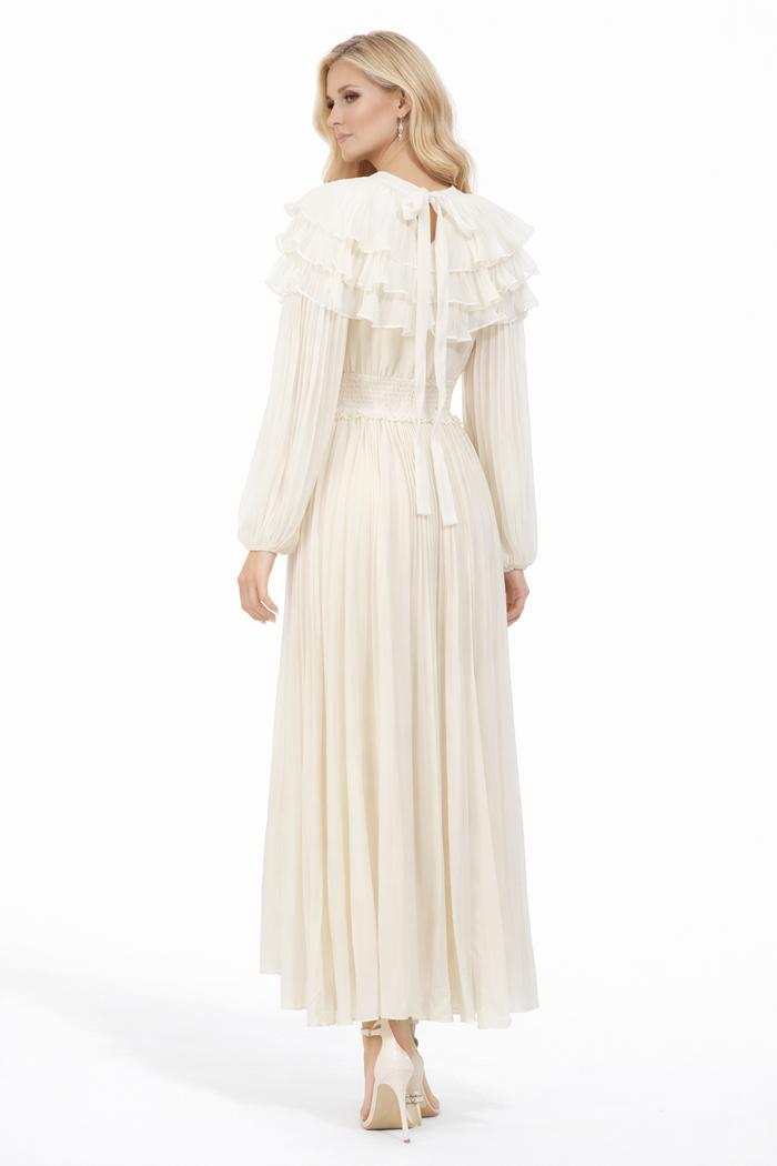pleated ruffle collar long sleeve maxi dress – LUMIÈRE