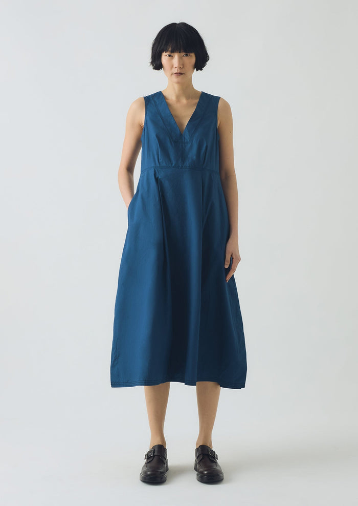 Pleated Waist Cotton Dress | Iris Blue