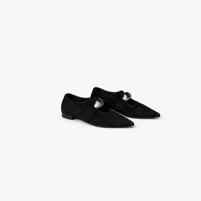 pointed-toe mary jane flats with metallic accent – BODY