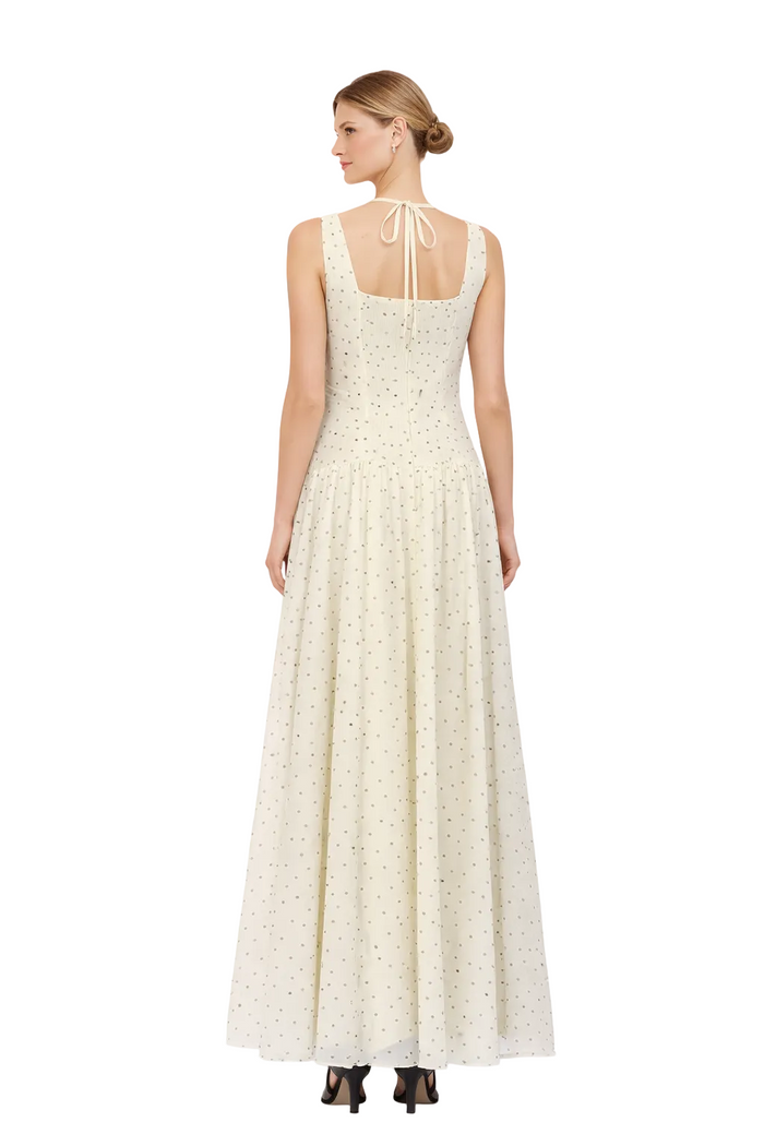 polka dot tulle midi dress with floral waist detail – ELARA