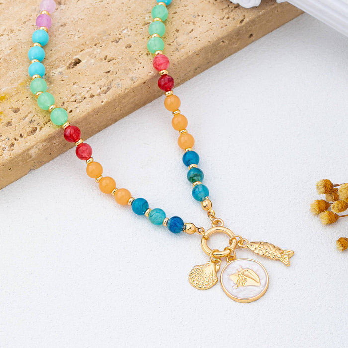 Rainbow Beaded Nautical Charm Necklace