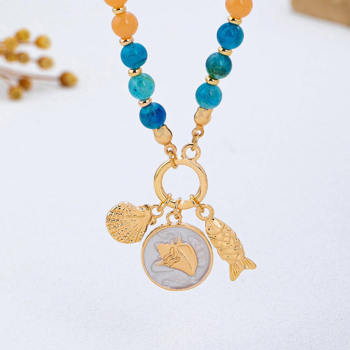 Rainbow Beaded Nautical Charm Necklace