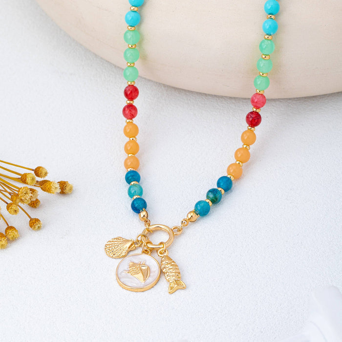 Rainbow Beaded Nautical Charm Necklace