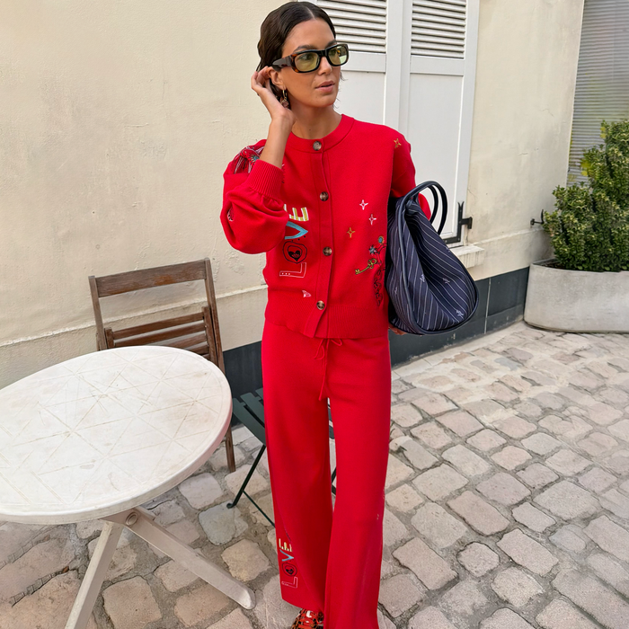 Red Amore Wide Leg Knit Joggers