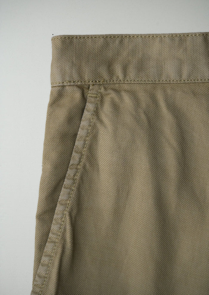 Renewed Brushed Cotton Twill Pleat Front Skirt Size 16 (10) | Pale Khaki
