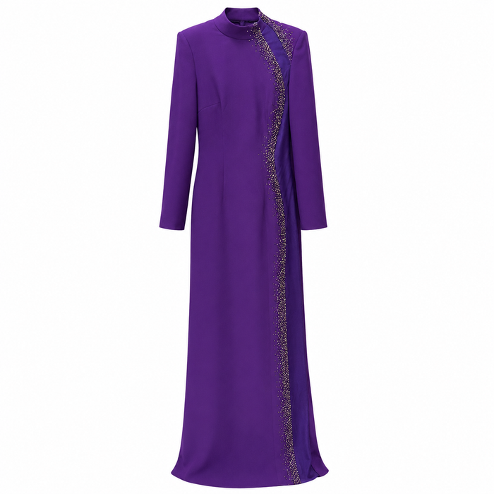 Royal Purple Embellished Maxi Dress – Elegant