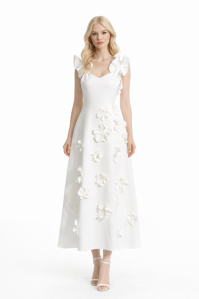 ruffle sleeve floral appliqué midi dress – PETAL