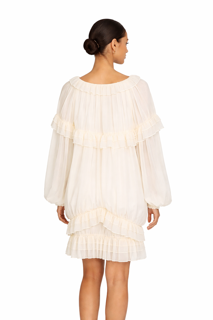 ruffled v-neck chiffon mini dress – VANILLA