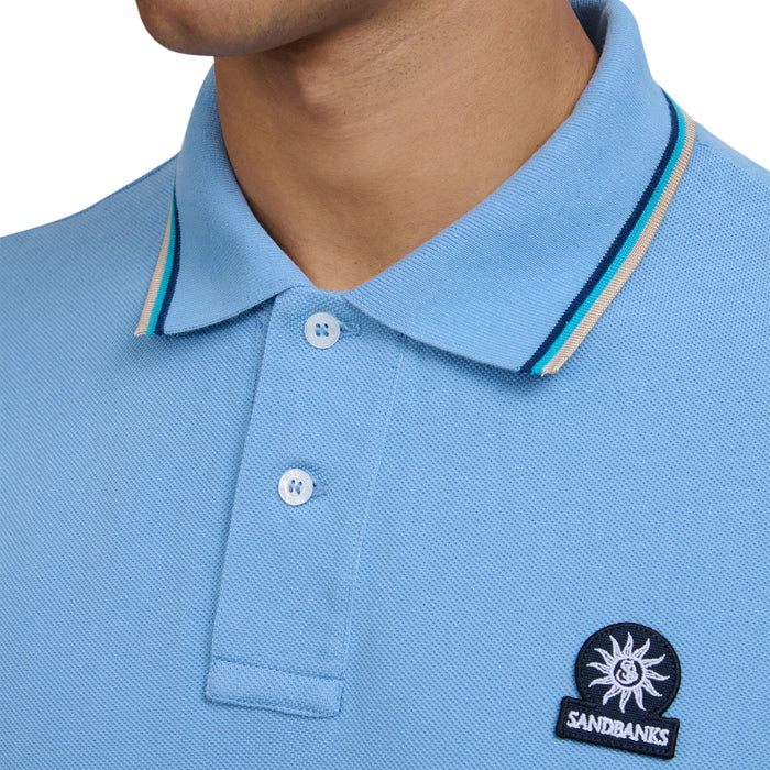 Sandbanks - Badge Logo Polo Shirt in Dusty Blue - Nigel Clare