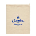 A beige cotton shoe bag with the Saphir Medaille d'Or logo printed in blue.