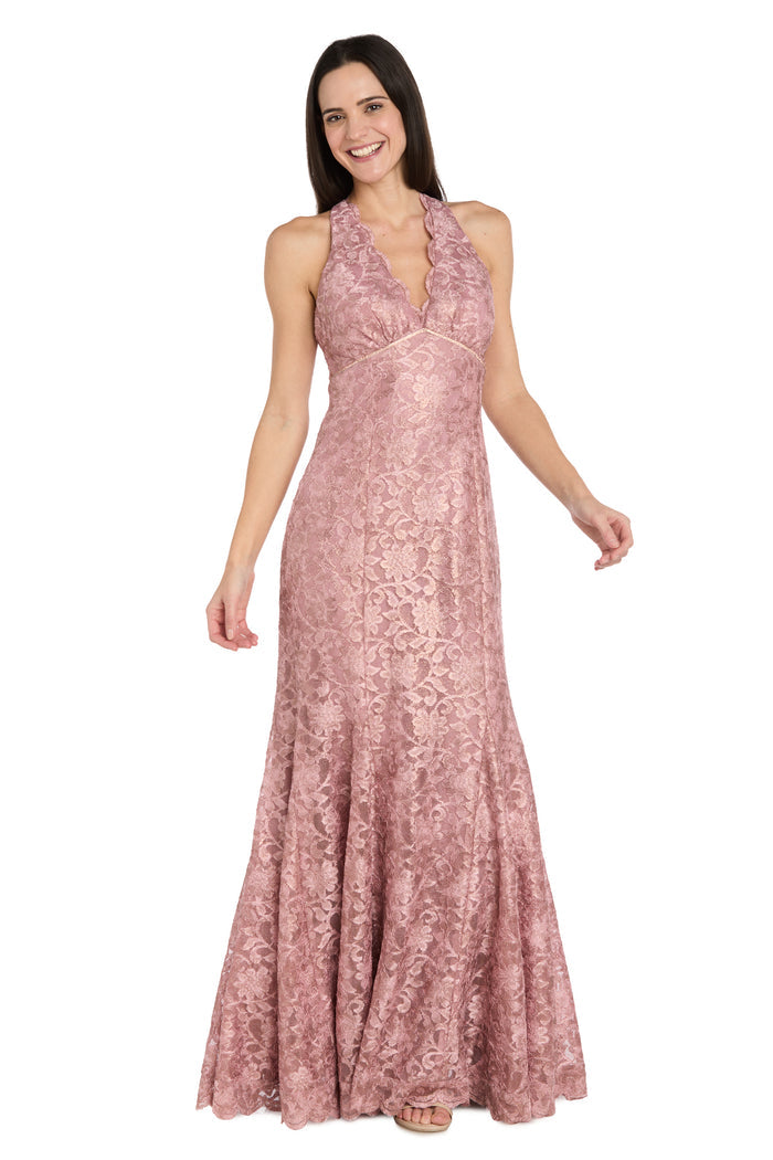 Scalloped Lace Halter Gown - Petite