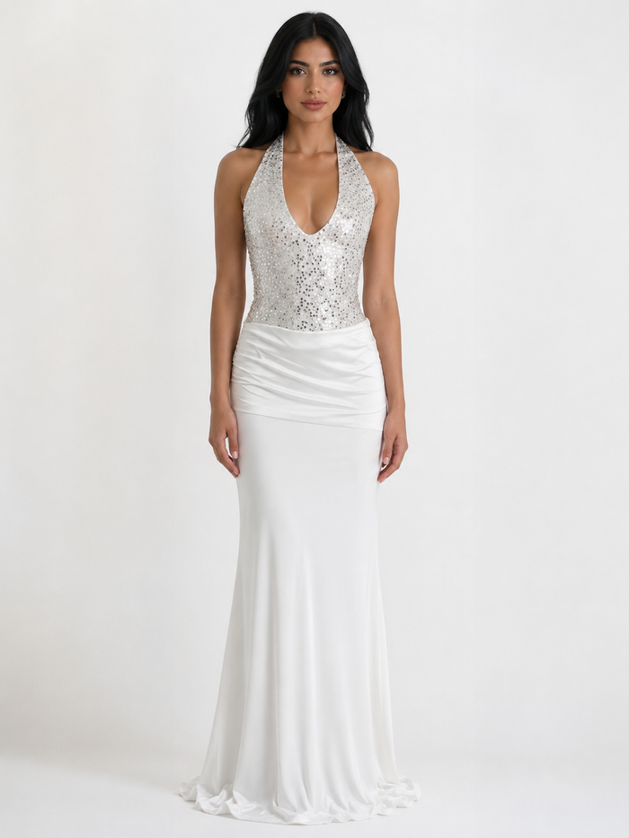 Sequin Halter Mermaid Evening Gown - Radiance