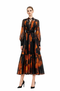 sheer midi dress with abstract print and tie waist – AMBERA