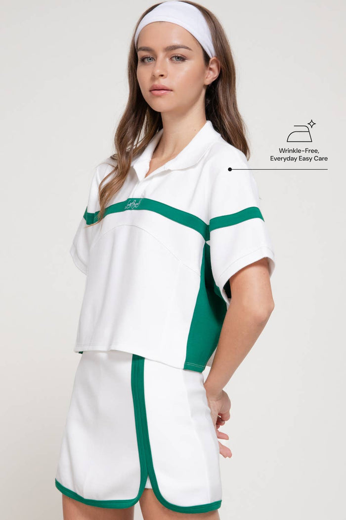 Short Sleeve Oversized Soft Scuba Polo Top