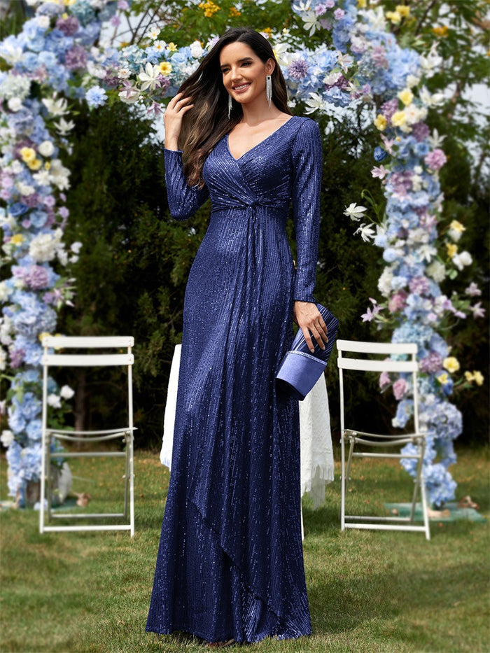 sleeve sequin wrap gown – FUCHSIA RAY