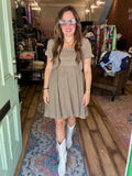 SMOCKED SHORT PUFF SLEEVE MINI DRESS