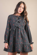 Soft Washed Denim Printed Casual Mini Dress