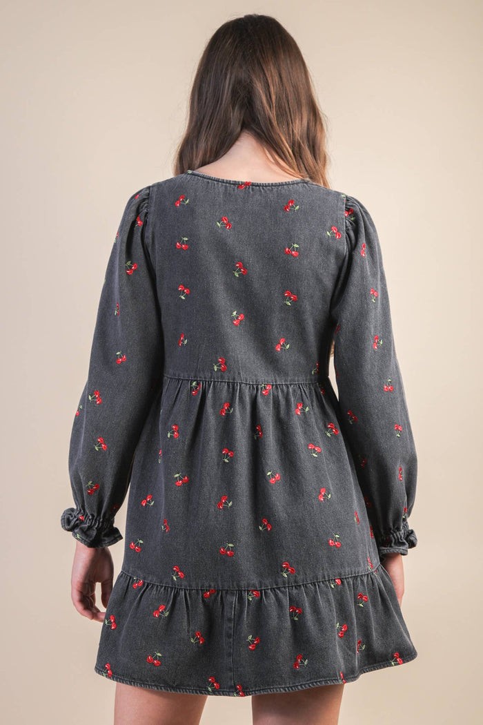Soft Washed Denim Printed Casual Mini Dress