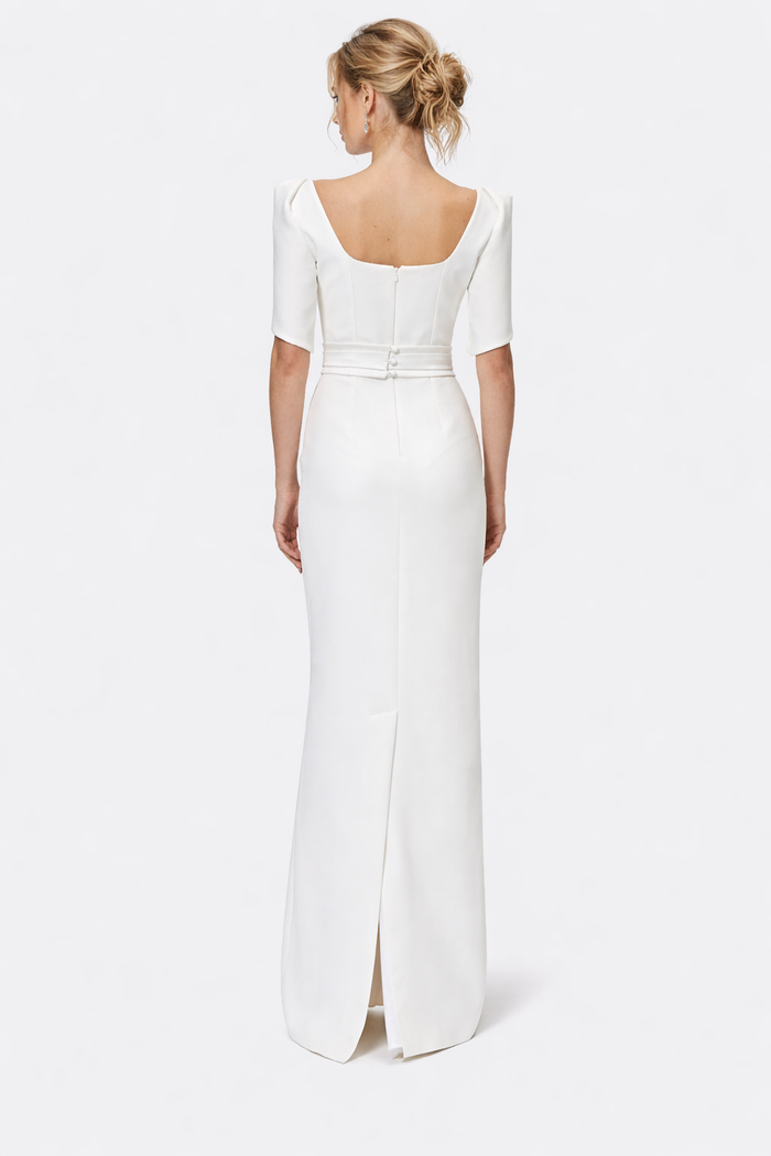 square-neck column gown with sculpted cape sleeves – GRACEL