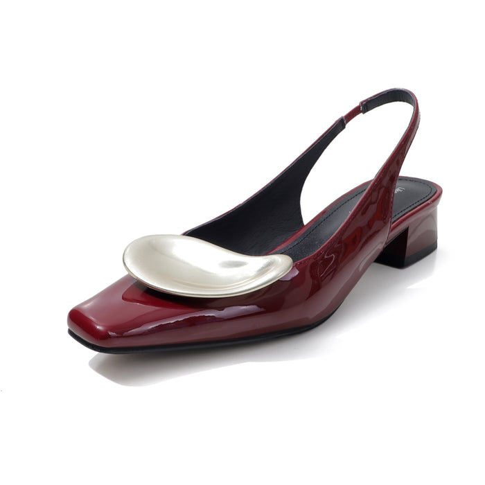 square-toe slingback heels with sculpted silver accent – LUMINA