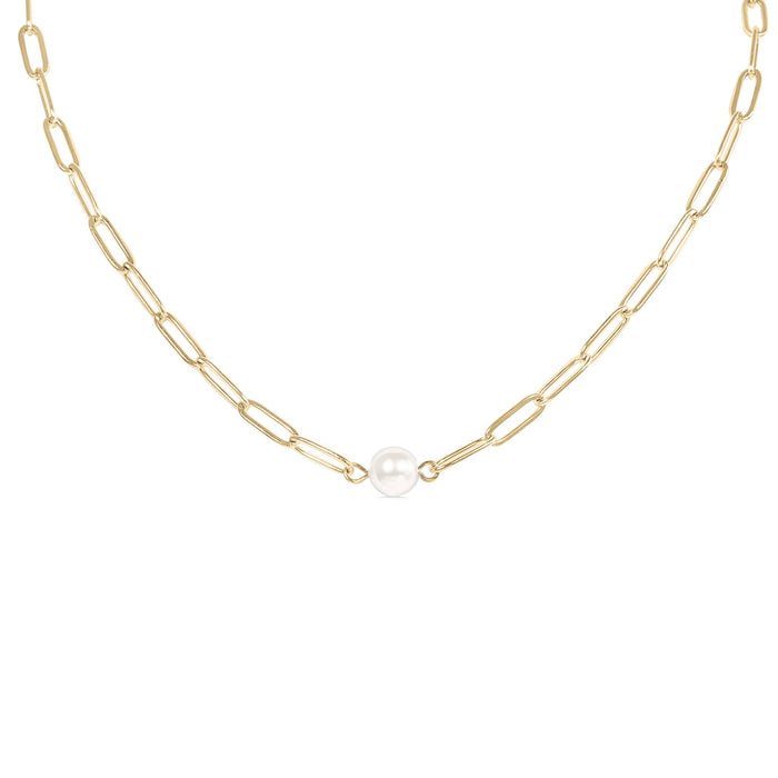 Stainless Steel / Gold Paperclip Necklace With Pearl