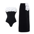 strapless 3D floral top with high-waist maxi skirt set – AHMED