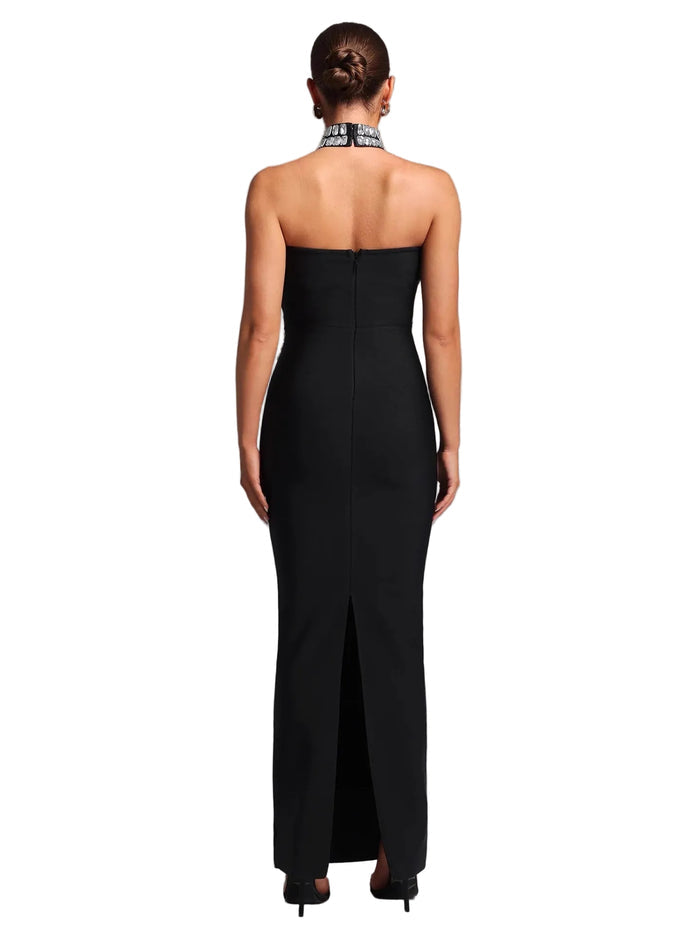strapless embellished column maxi dress with crystal choker – CRYSTAL