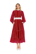 striped lace maxi dress with contrast waist band – VALENTINA
