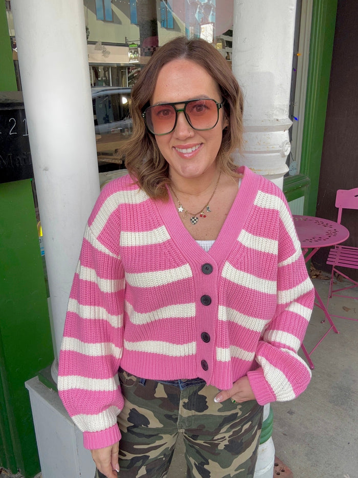 Striped Sweater Cardigan With Button Front