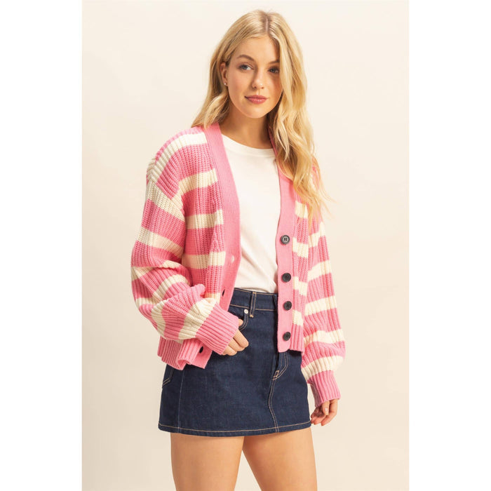 Striped Sweater Cardigan With Button Front