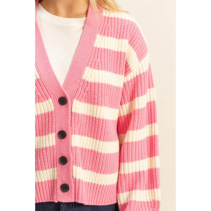 Striped Sweater Cardigan With Button Front