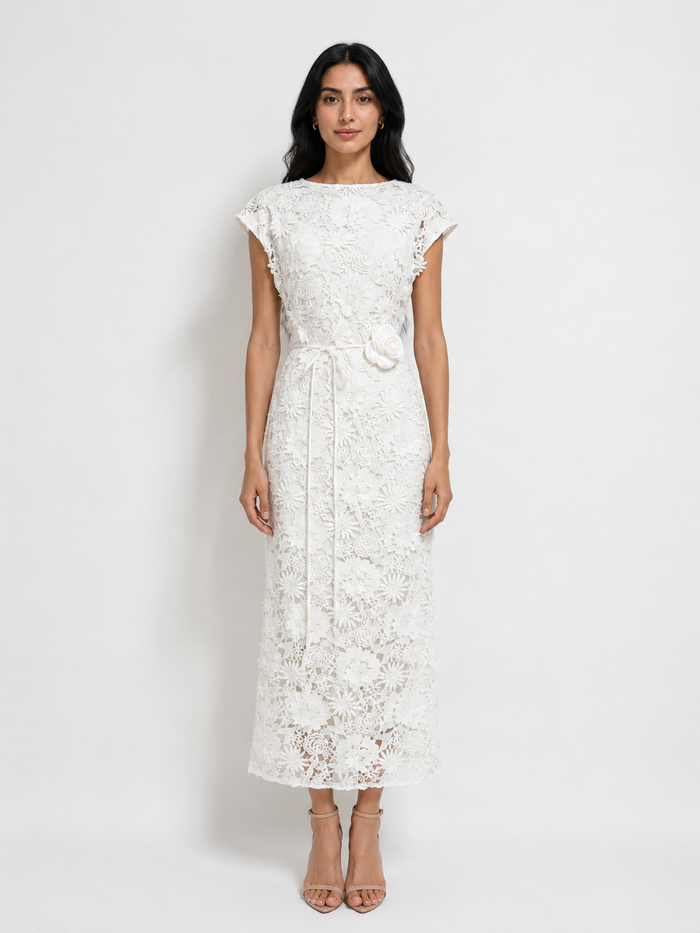 Sunshine Floral Lace Midi Dress - Radiance