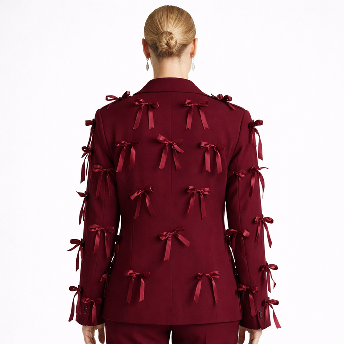 tailored blazer with ribbon bow embellishments – VELORA