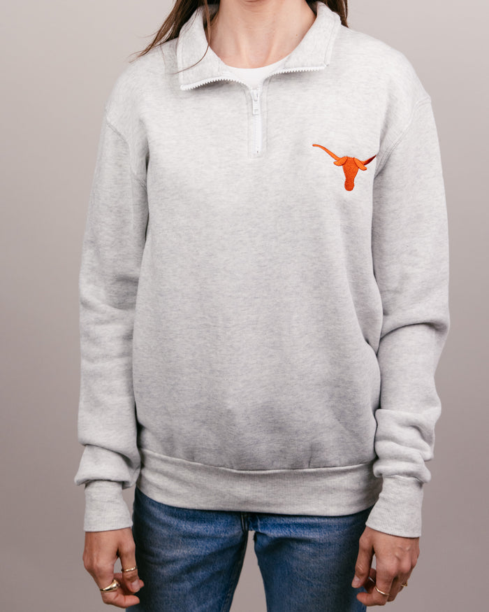Ash Grey Texas Longhorns Quarter Zip Pullover Front