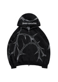 THORN RHINESTONE ZIP HOODIE BLACK