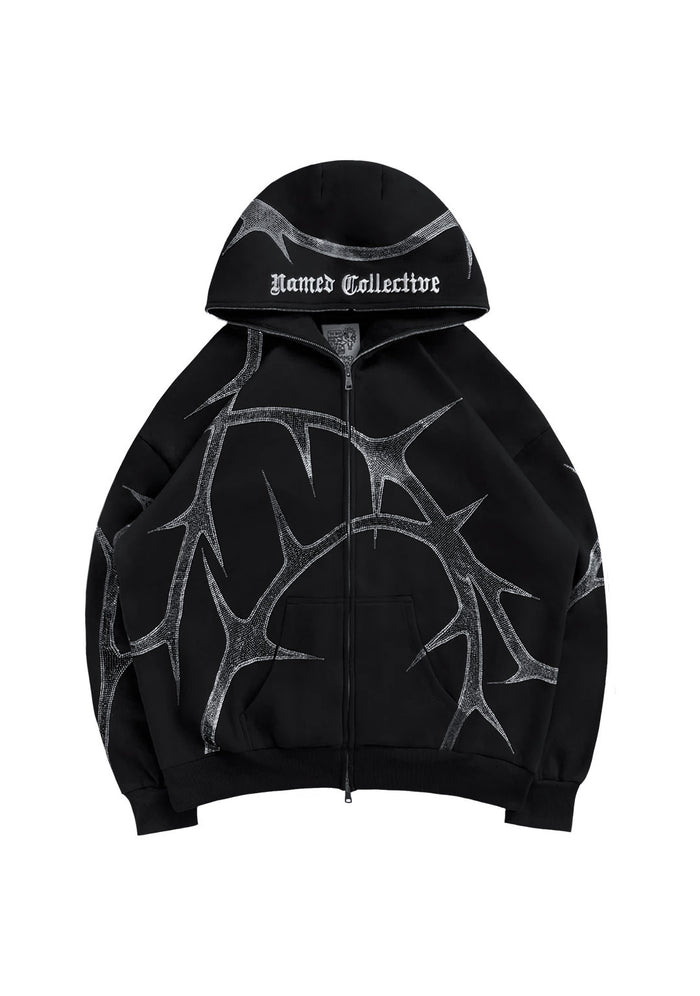 THORN RHINESTONE ZIP HOODIE BLACK