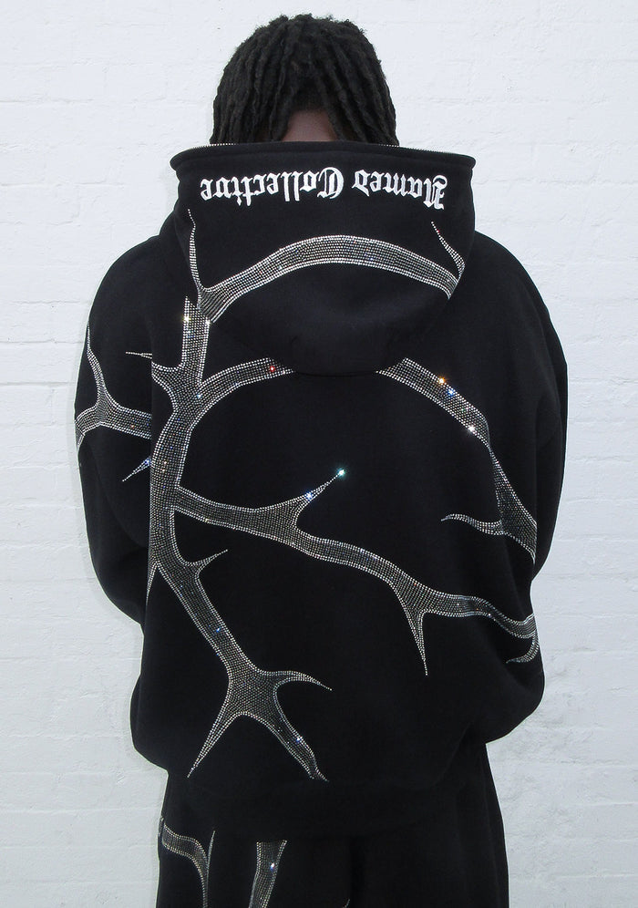 THORN RHINESTONE ZIP HOODIE BLACK